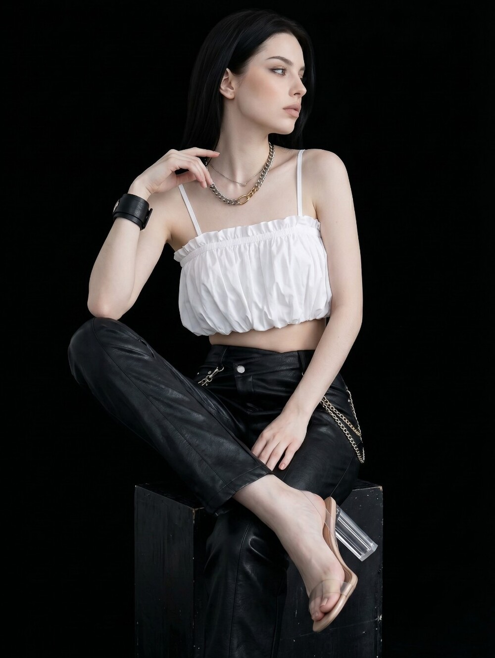 Cinq à Sept x Free People Ivee Puffball Crop Top XL White Bubble Hem Cotton